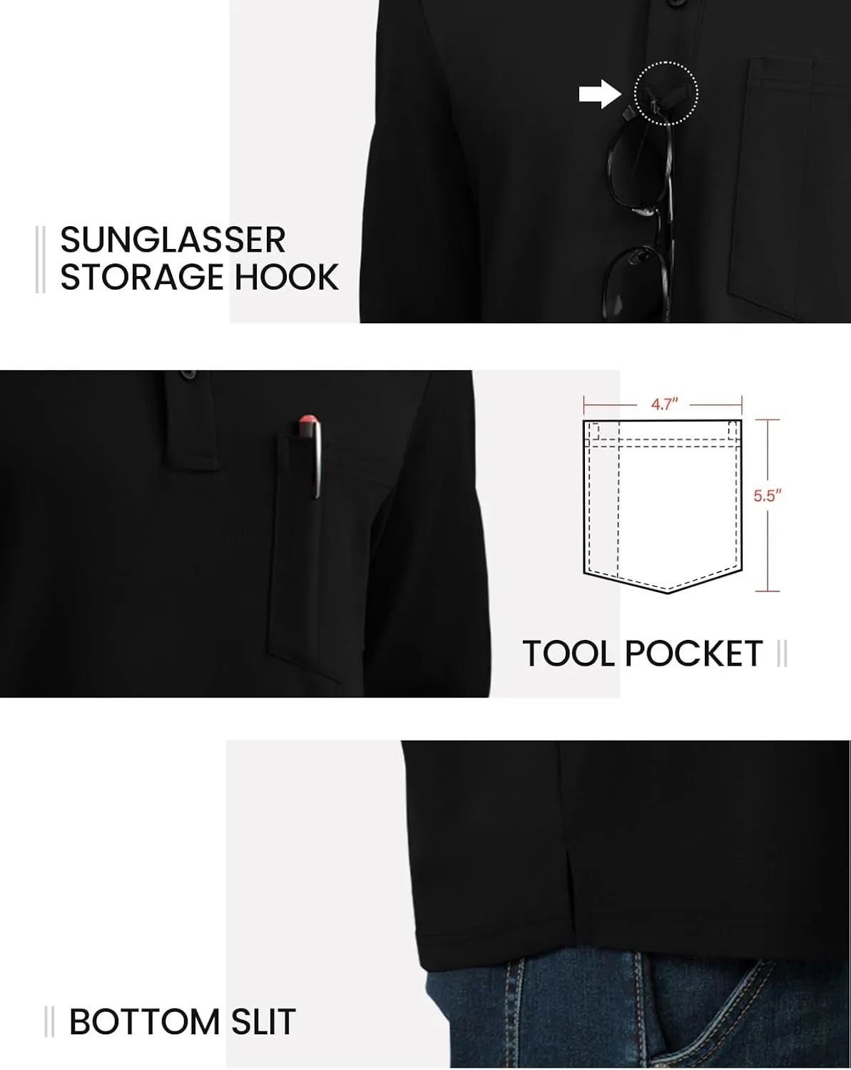 TBMPOY Men's Henley Shirts Golf Long Sleeve Shirts Moisture Wicking Button Loose Fit with Pockets Quick Dry