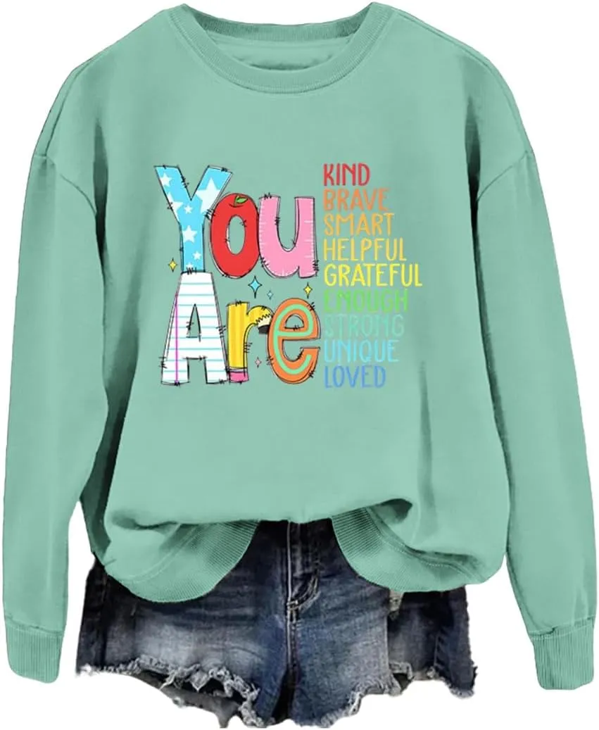 Teacher Sweatshirts Women Long Sleeve Inspirational Teacher Shirt Back to School Graphic Pullover Motivational Tops