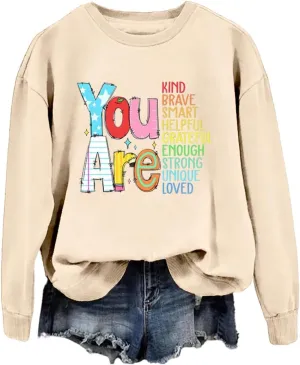 Teacher Sweatshirts Women Long Sleeve Inspirational Teacher Shirt Back to School Graphic Pullover Motivational Tops