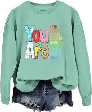Teacher Sweatshirts Women Long Sleeve Inspirational Teacher Shirt Back to School Graphic Pullover Motivational Tops