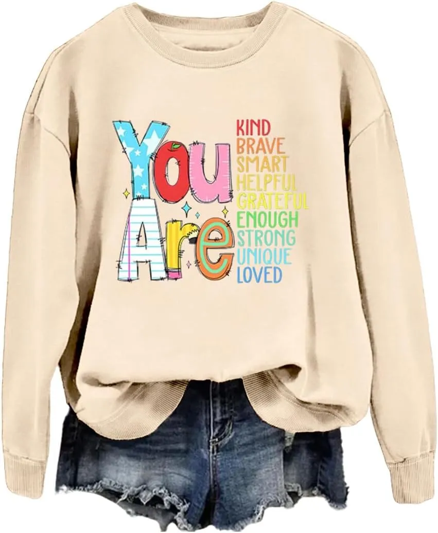 Teacher Sweatshirts Women Long Sleeve Inspirational Teacher Shirt Back to School Graphic Pullover Motivational Tops