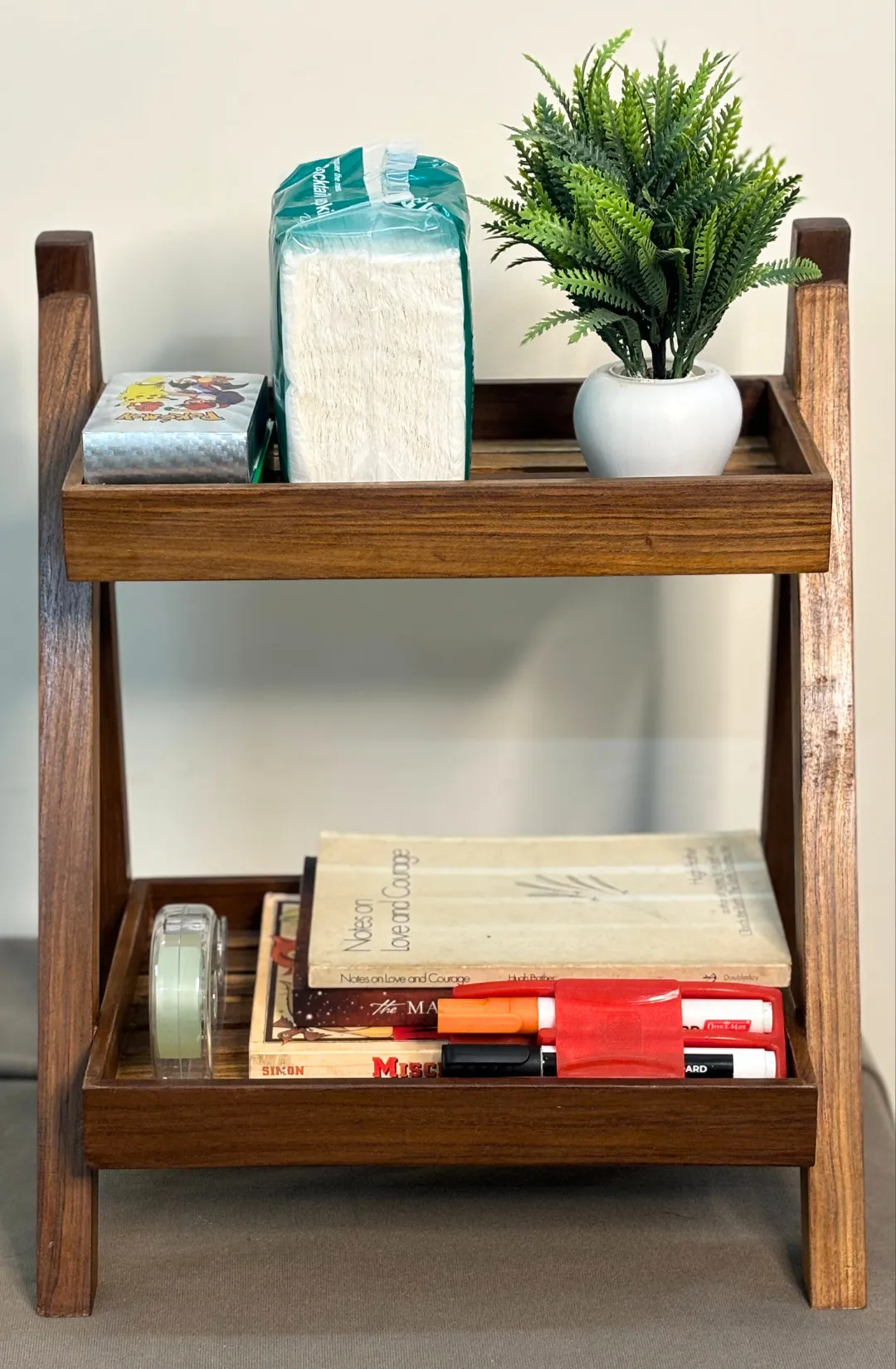 Teak Wood Two Shelf Multi-Purpose Rack