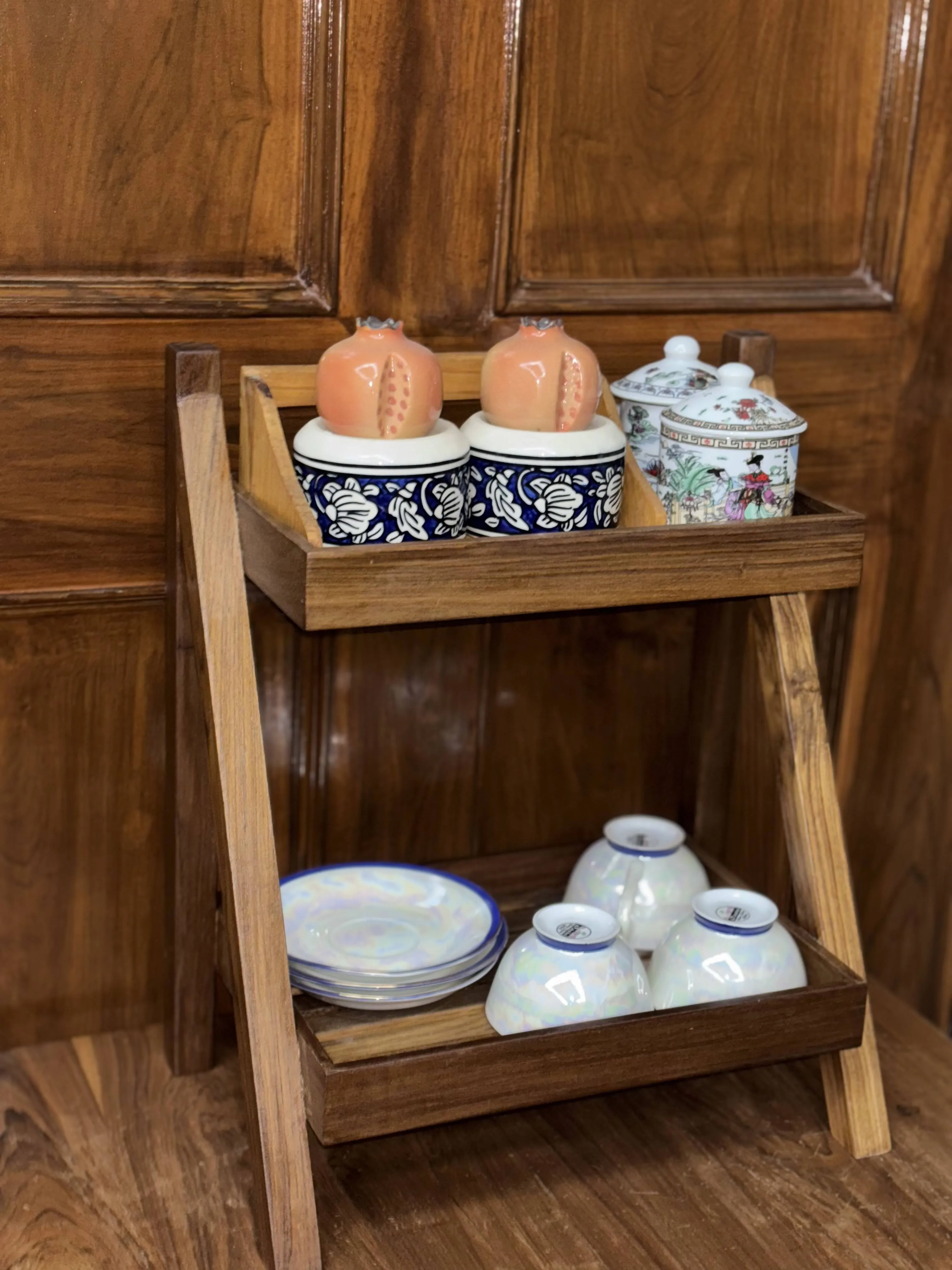 Teak Wood Two Shelf Multi-Purpose Rack