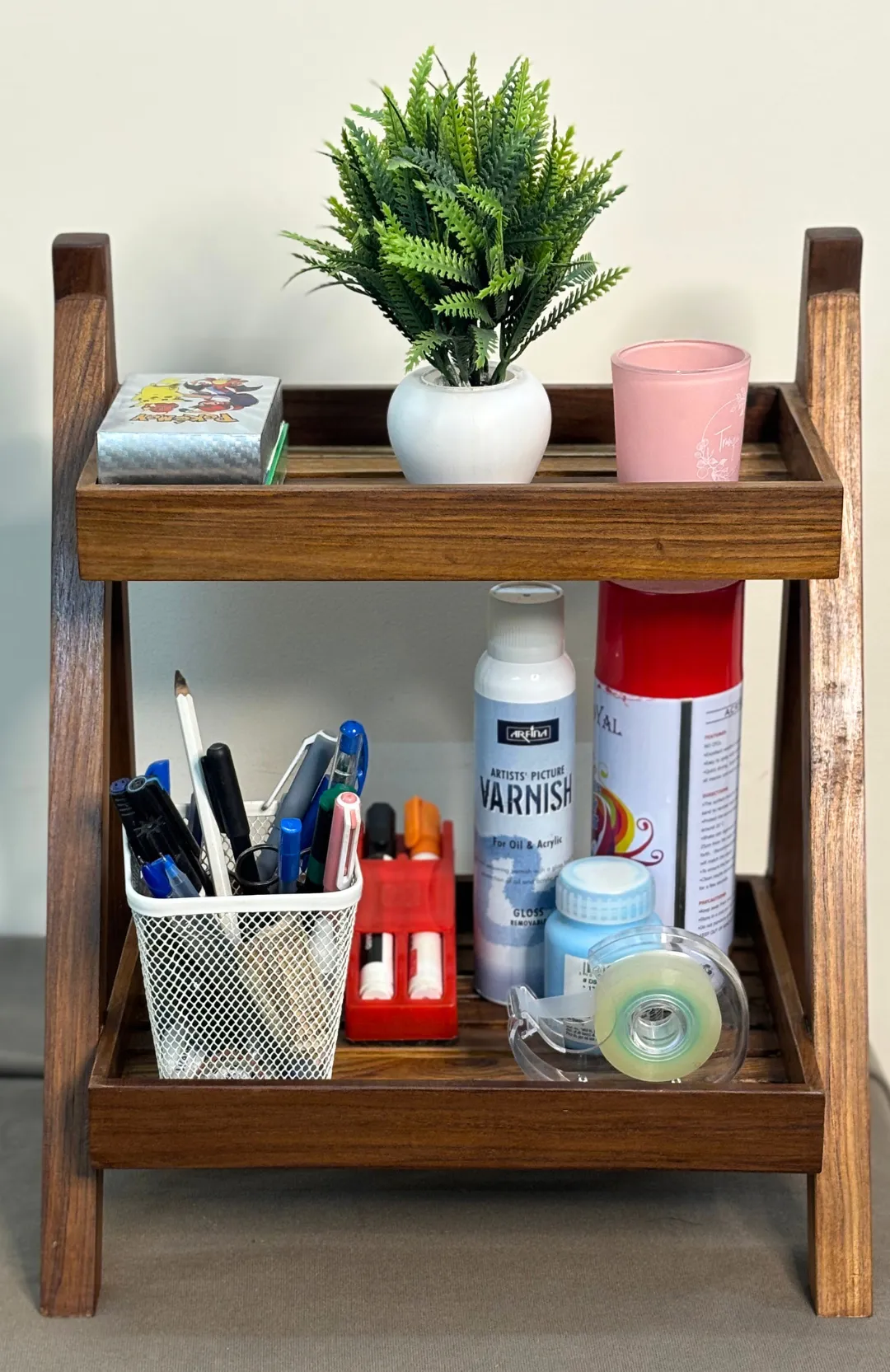 Teak Wood Two Shelf Multi-Purpose Rack