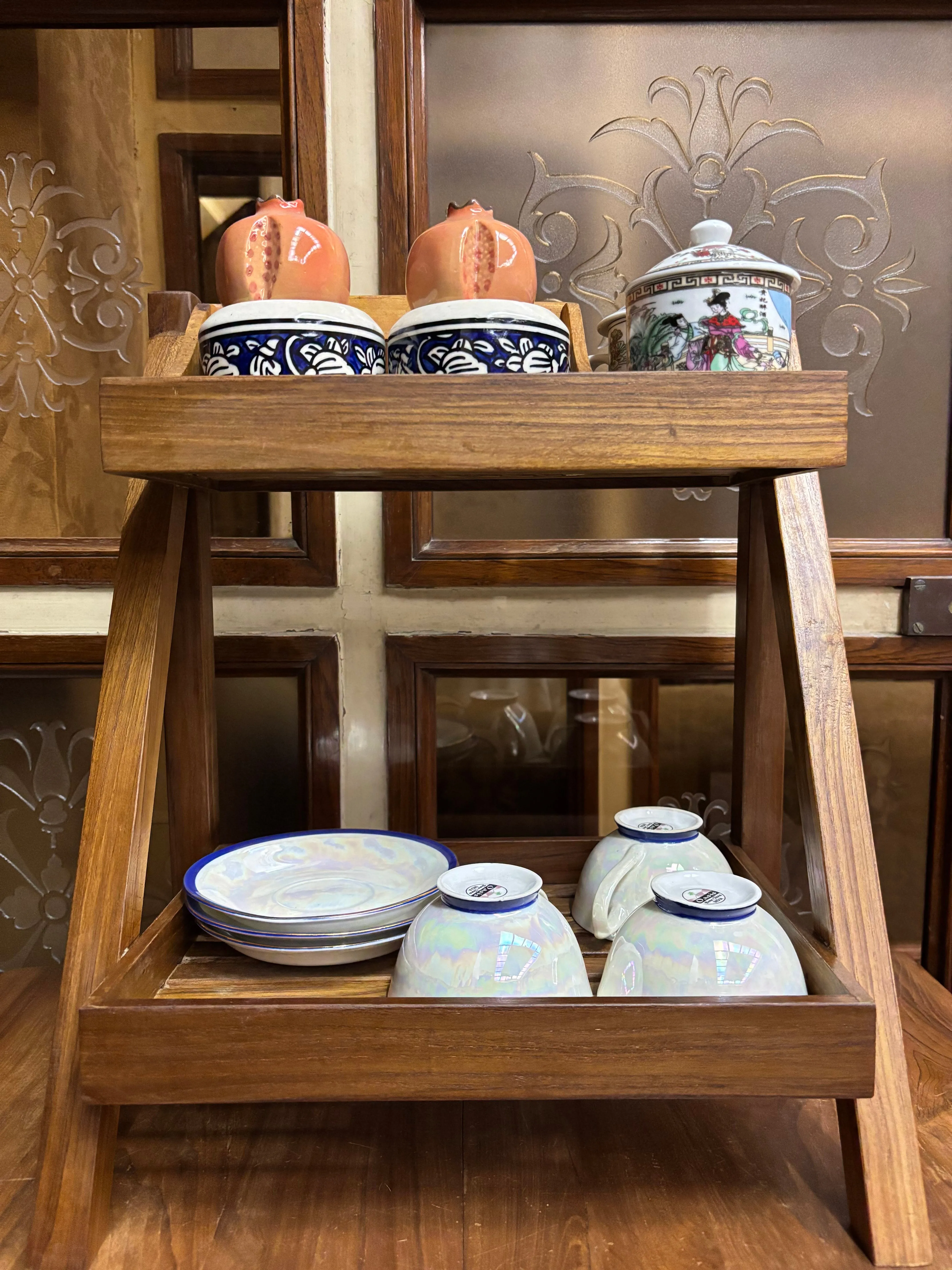 Teak Wood Two Shelf Multi-Purpose Rack