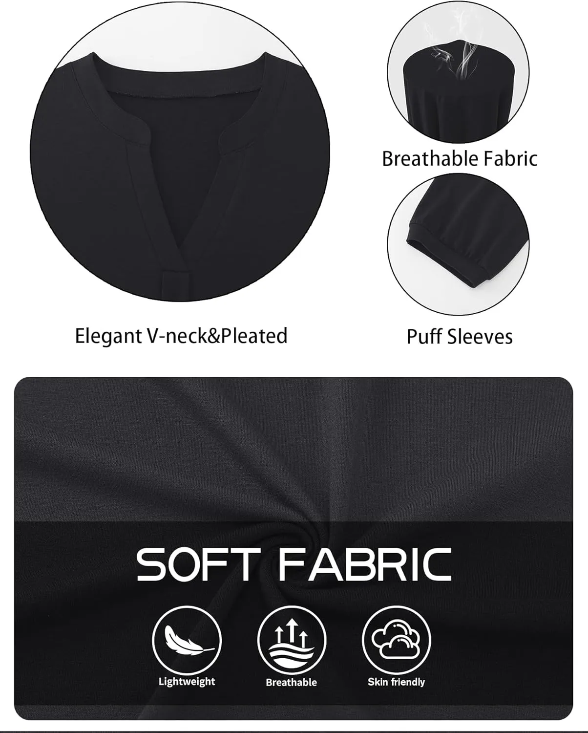 TFSDOD Plus Size Tops for Women 3/4 Length Puff Sleeve Tops V Neck T Shirts Spring Summer Tunics Tops Fashion 2025 XL-5XL