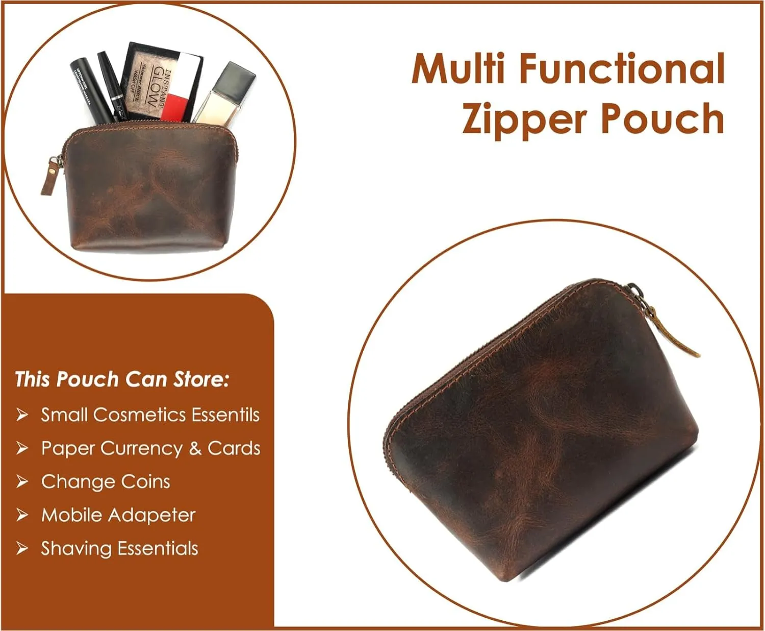 The Antiq Leather Cosmetic Bags Make Up Bags for Women - Handmade Makeup Case Small Makeup Bags Jewelry Coin Pouch, Toiletry Bag for Men, Travel Cosmetic Pouch For Purse