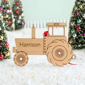 Tractor Wooden Christmas Ornament - Personalized