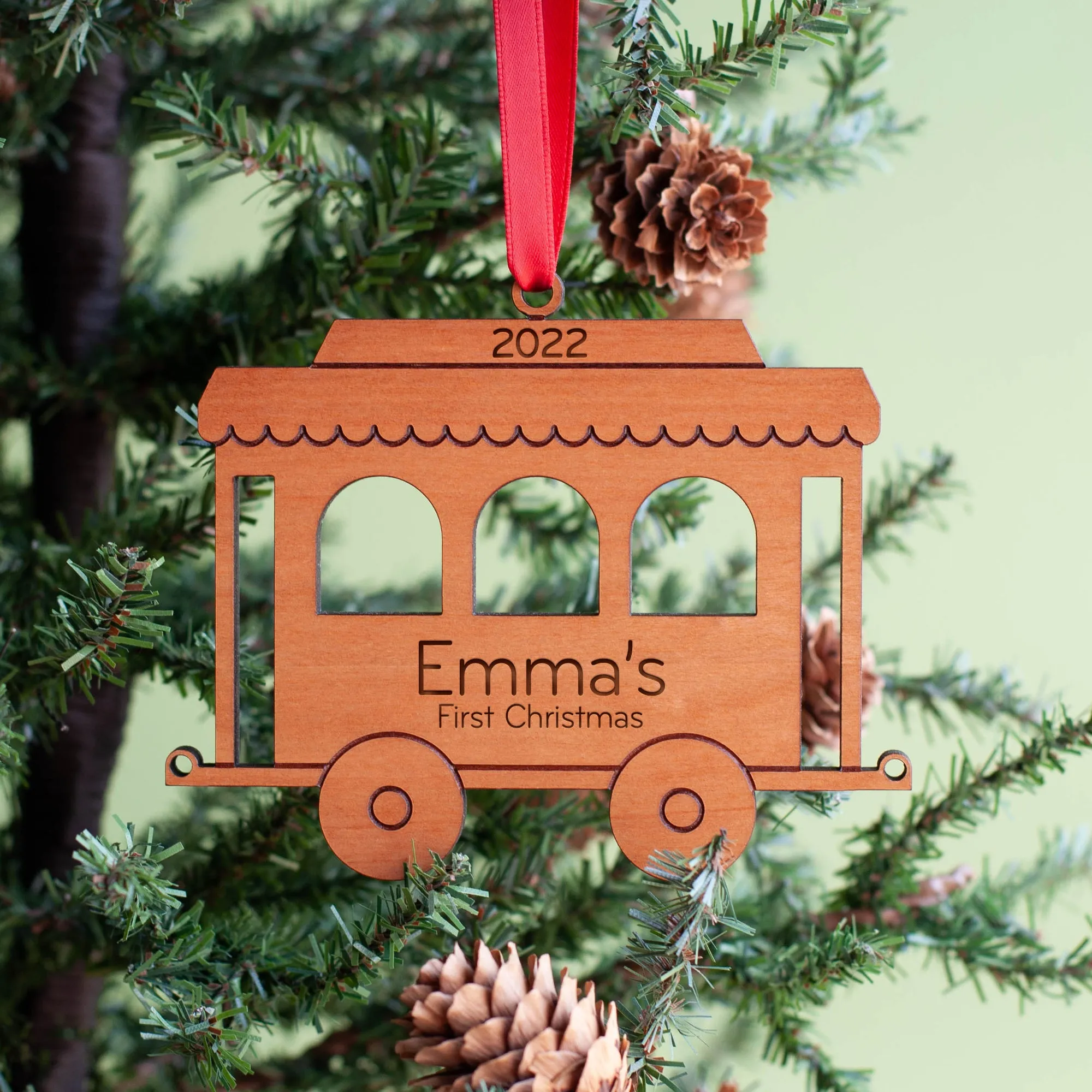 Train Wooden Christmas Ornament - Personalized Coach Car