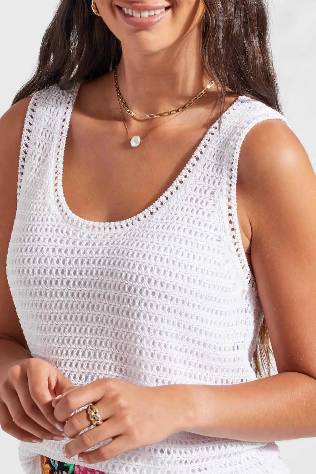 Tribal Top - Crochet Tank - White