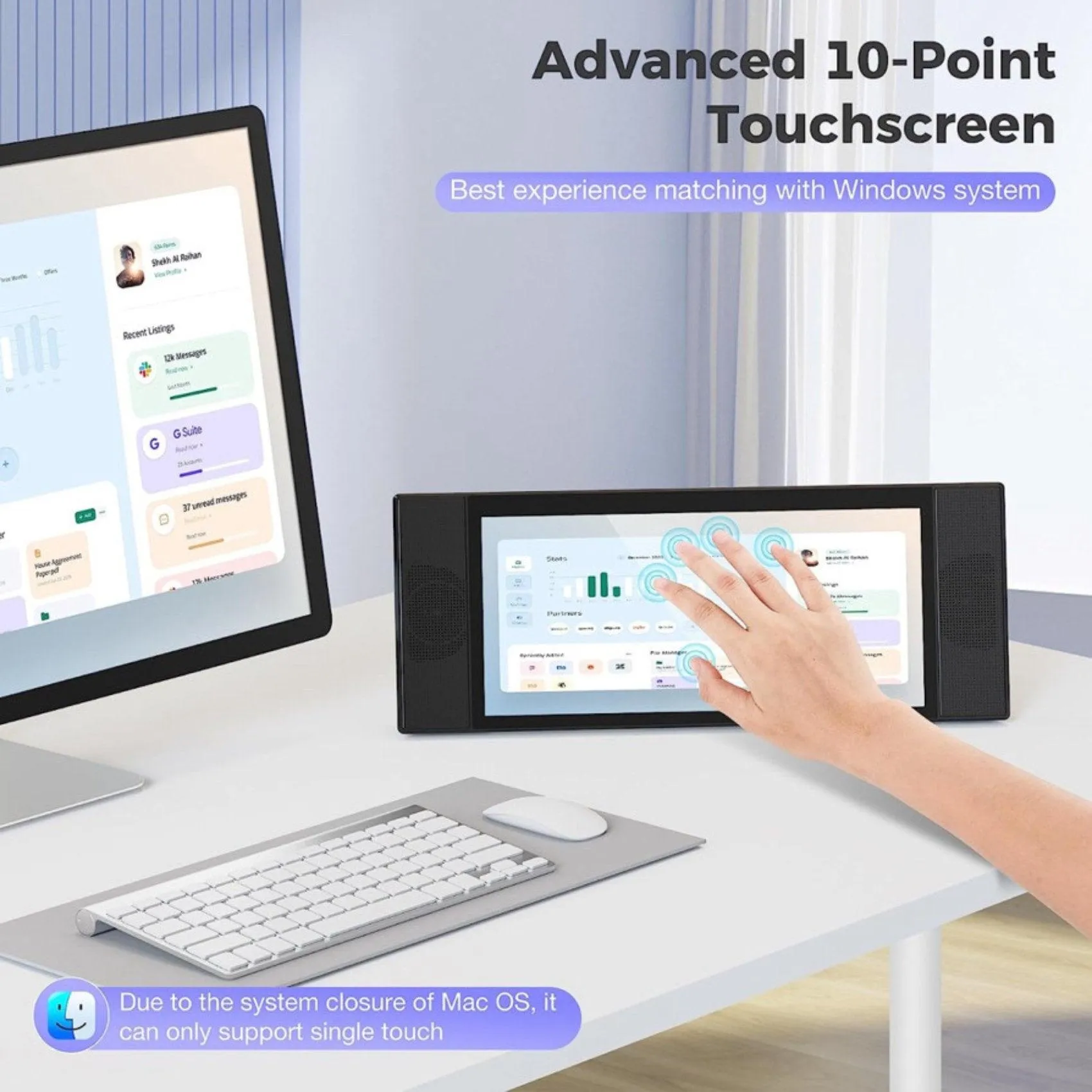 TUTT L1 Portable Laptop Cellphone Monitor Extender 12.3" IPS FHD High Brightness Gaming Touchscreen Dual Speakers Touch Screen Extension for Windows Mac PC Laptop Phone PS5/Switch