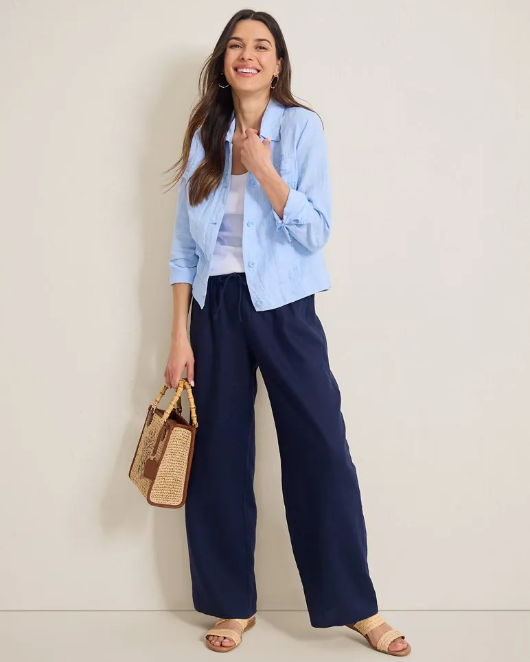 Two Palms Clean-Edge Linen Jacket - Light Sky