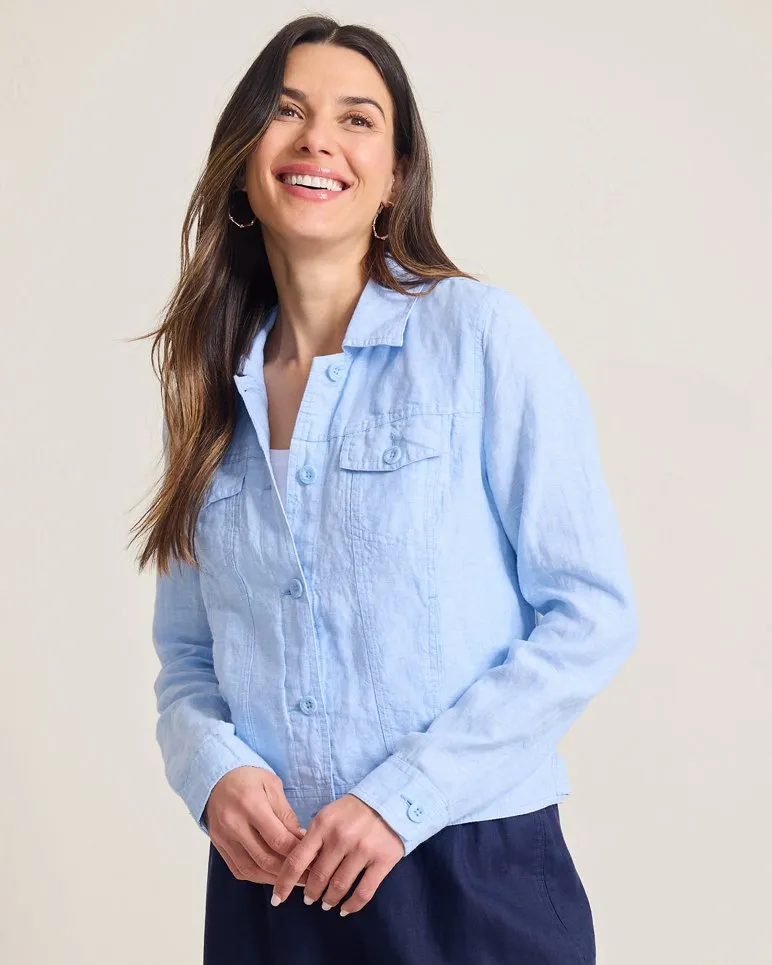 Two Palms Clean-Edge Linen Jacket - Light Sky