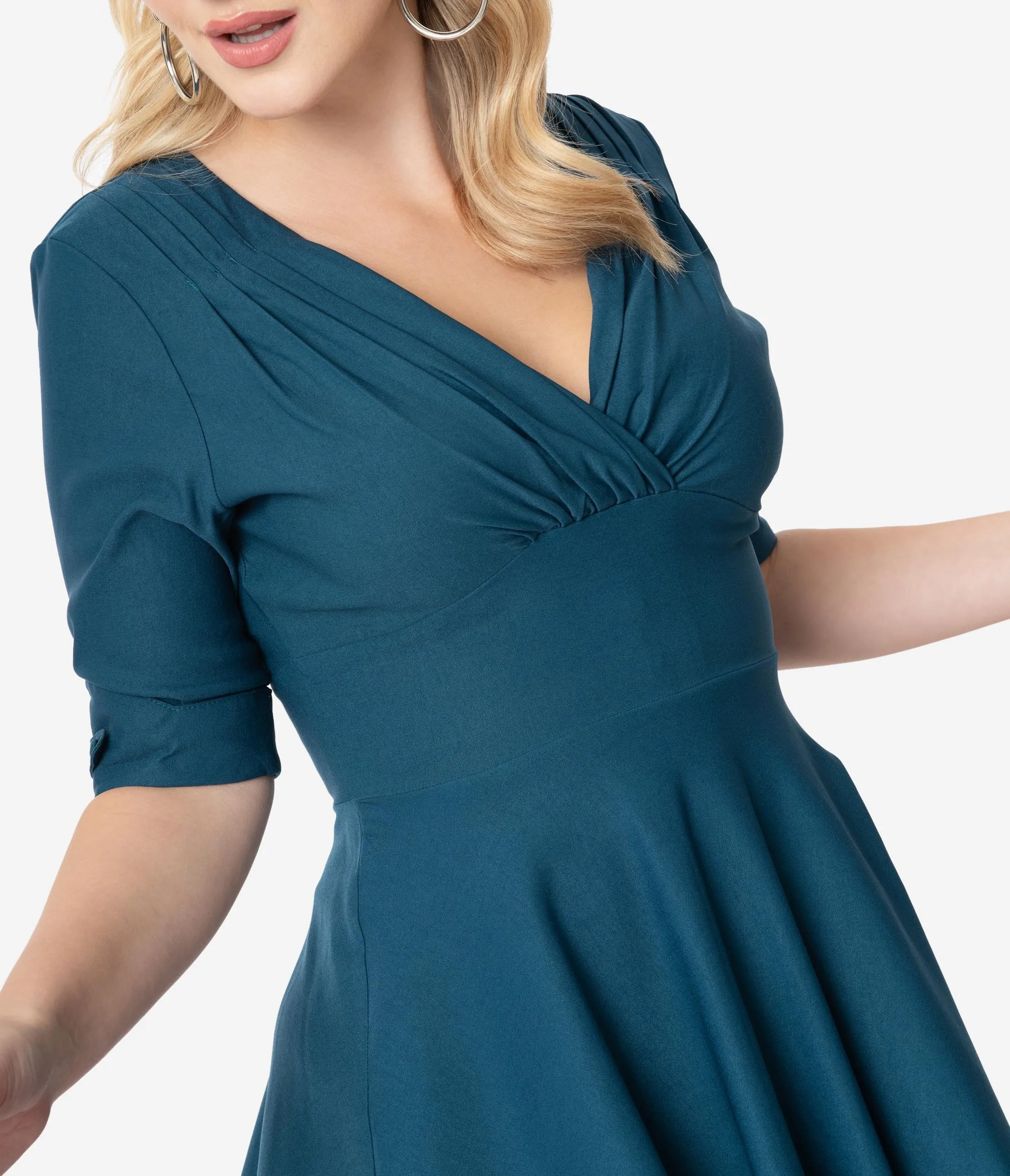 Unique Vintage 1950s Dark Teal Delores Fit & Flare Dress