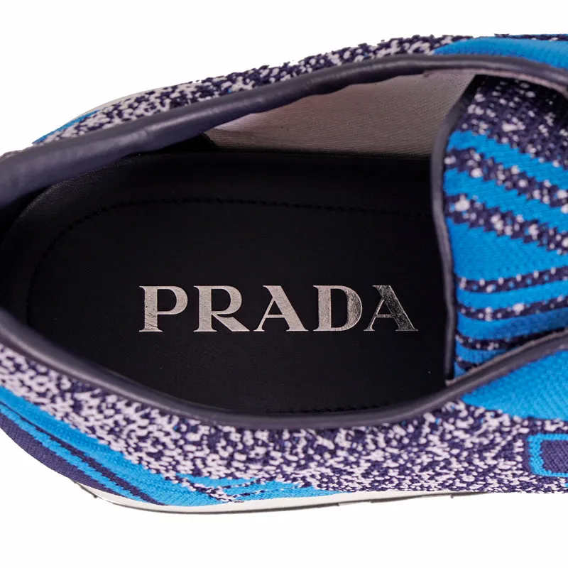 US 8 10 11 11.5 NEW $760 PRADA Blue Mln 70 KNIT LOGO TRAINERS SNEAKERS