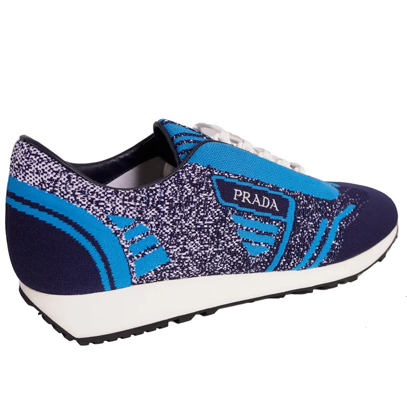 US 8 10 11 11.5 NEW $760 PRADA Blue Mln 70 KNIT LOGO TRAINERS SNEAKERS
