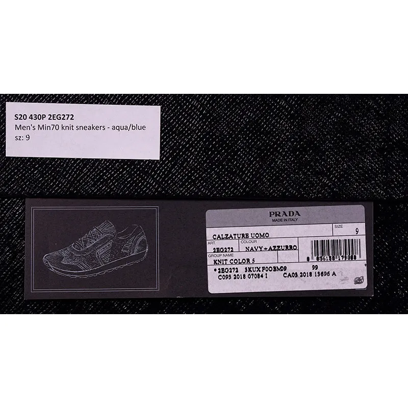 US 8 10 11 11.5 NEW $760 PRADA Blue Mln 70 KNIT LOGO TRAINERS SNEAKERS