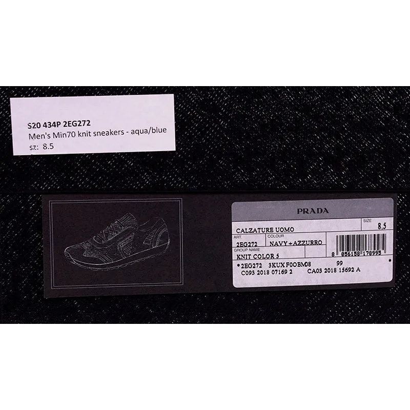 US 8 10 11 11.5 NEW $760 PRADA Blue Mln 70 KNIT LOGO TRAINERS SNEAKERS