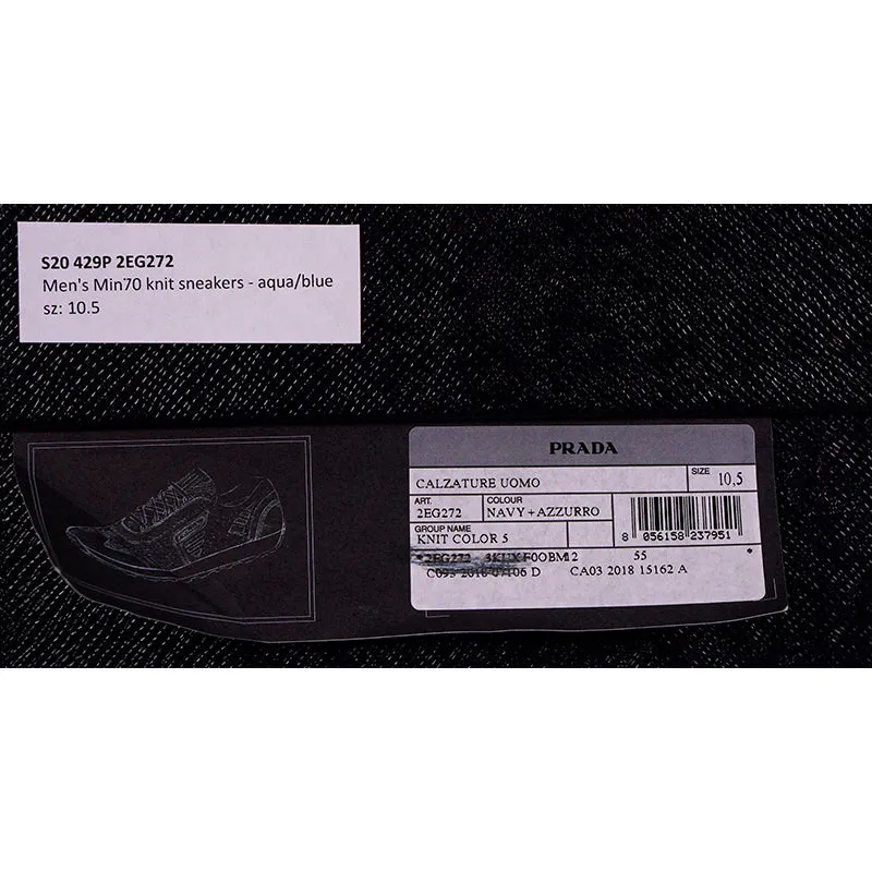 US 8 10 11 11.5 NEW $760 PRADA Blue Mln 70 KNIT LOGO TRAINERS SNEAKERS
