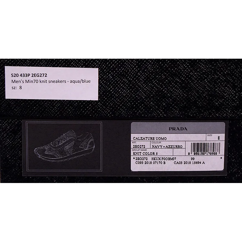 US 8 10 11 11.5 NEW $760 PRADA Blue Mln 70 KNIT LOGO TRAINERS SNEAKERS