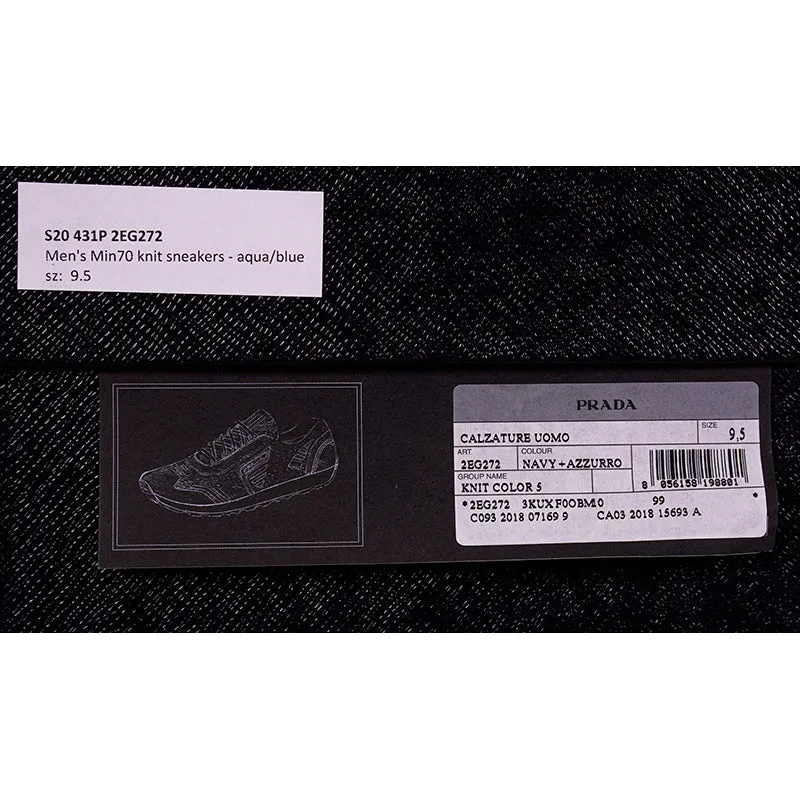 US 8 10 11 11.5 NEW $760 PRADA Blue Mln 70 KNIT LOGO TRAINERS SNEAKERS