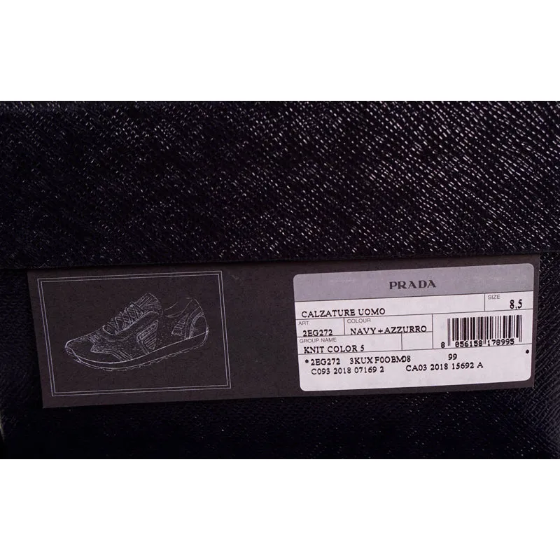 US 8 10 11 11.5 NEW $760 PRADA Blue Mln 70 KNIT LOGO TRAINERS SNEAKERS