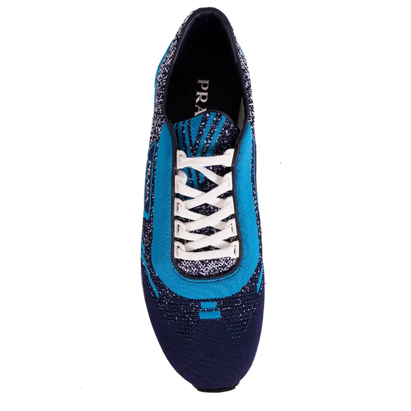 US 8 10 11 11.5 NEW $760 PRADA Blue Mln 70 KNIT LOGO TRAINERS SNEAKERS