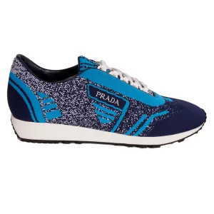 US 8 10 11 11.5 NEW $760 PRADA Blue Mln 70 KNIT LOGO TRAINERS SNEAKERS
