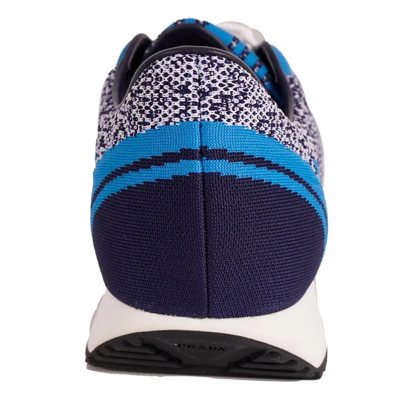 US 8 10 11 11.5 NEW $760 PRADA Blue Mln 70 KNIT LOGO TRAINERS SNEAKERS