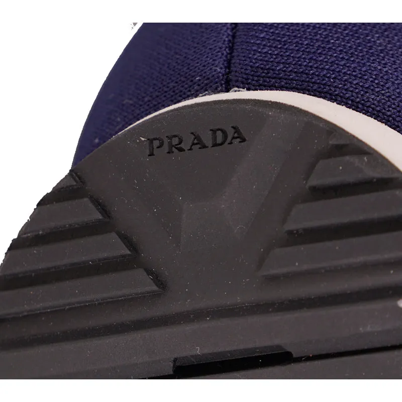 US 8 10 11 11.5 NEW $760 PRADA Blue Mln 70 KNIT LOGO TRAINERS SNEAKERS