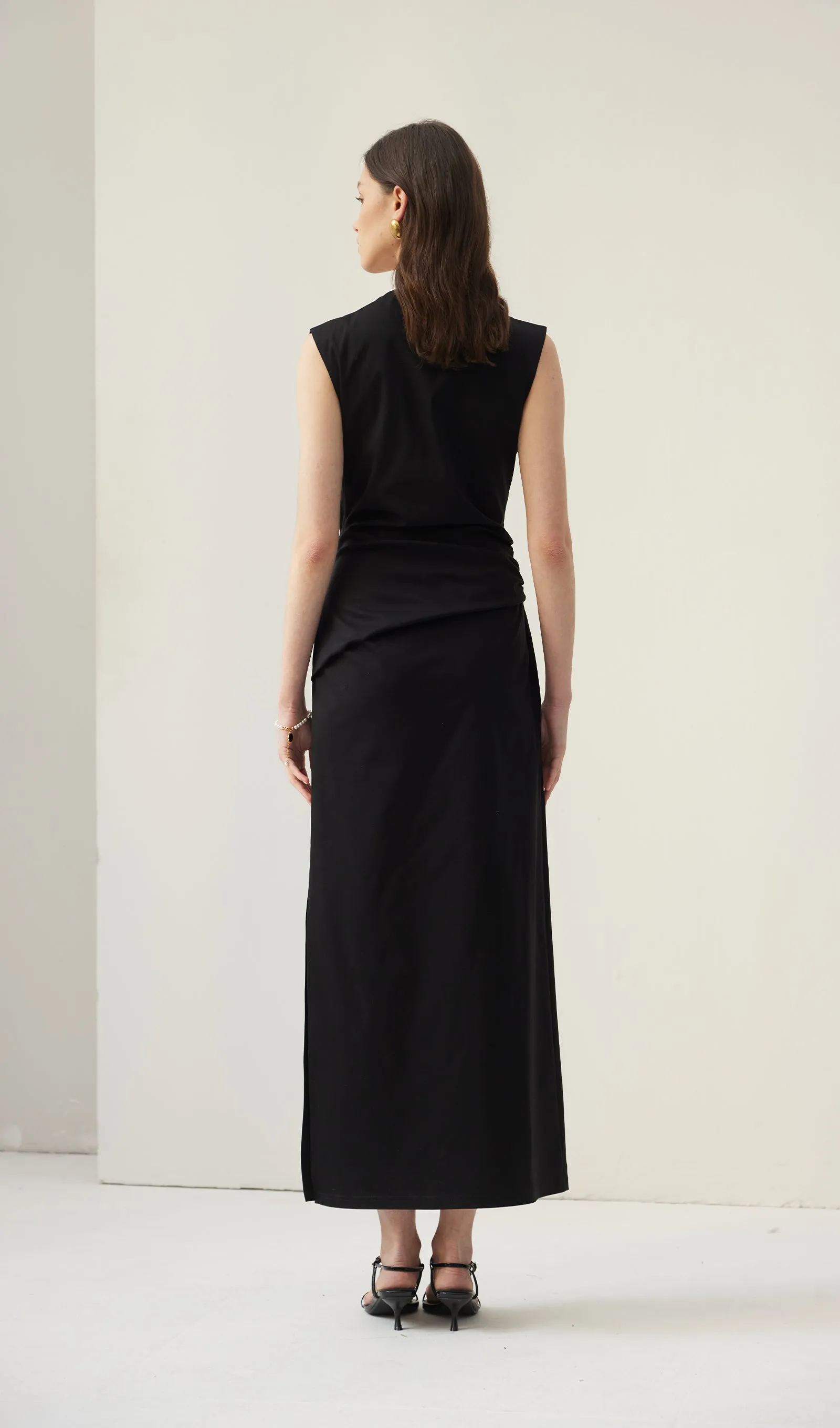 V Neck Crepe Twist Maxi Dress