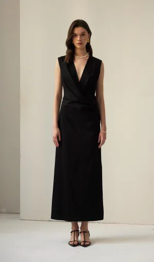 V Neck Crepe Twist Maxi Dress