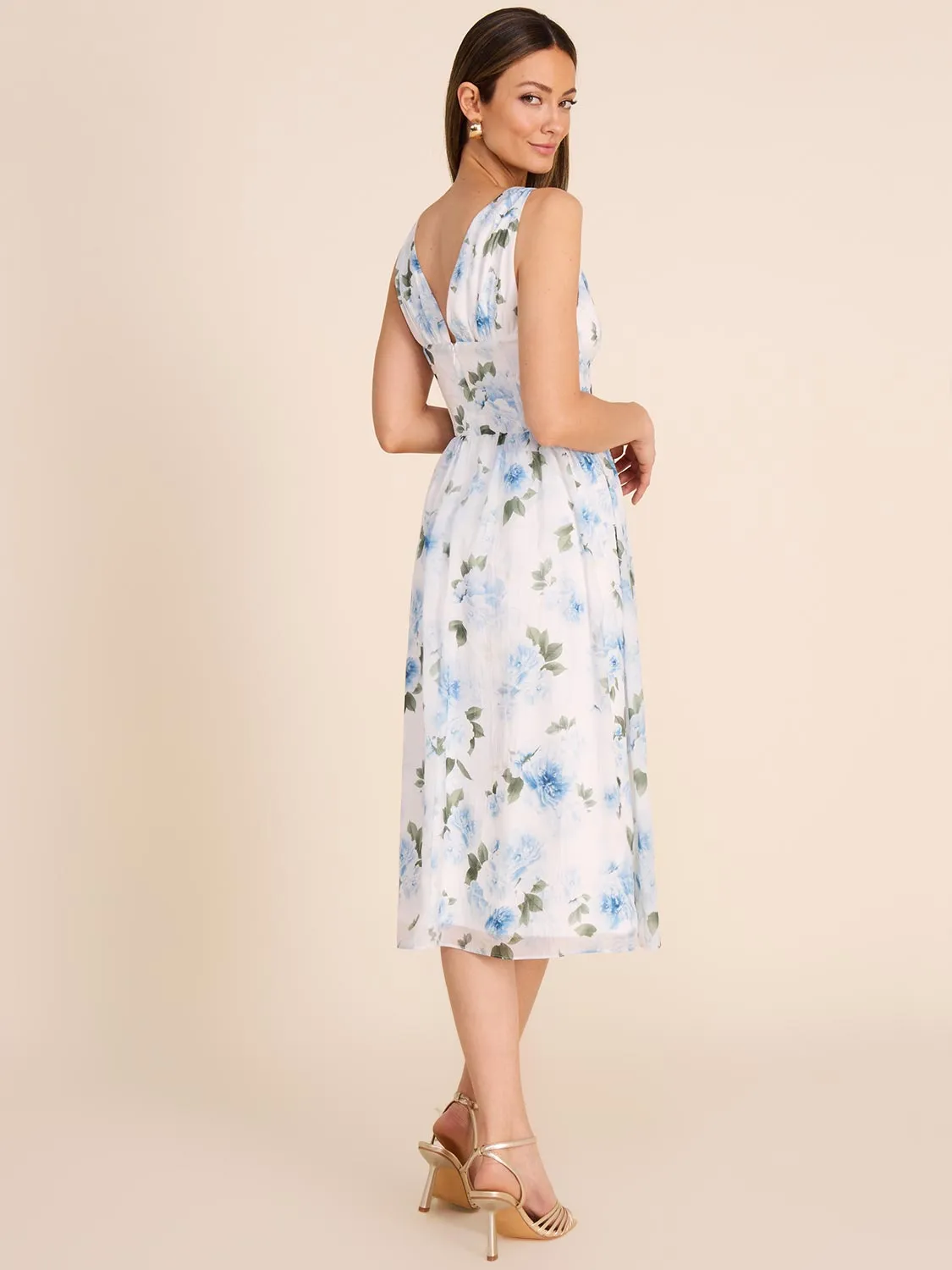 V-Neck Floral Fit & Flare Midi Dress