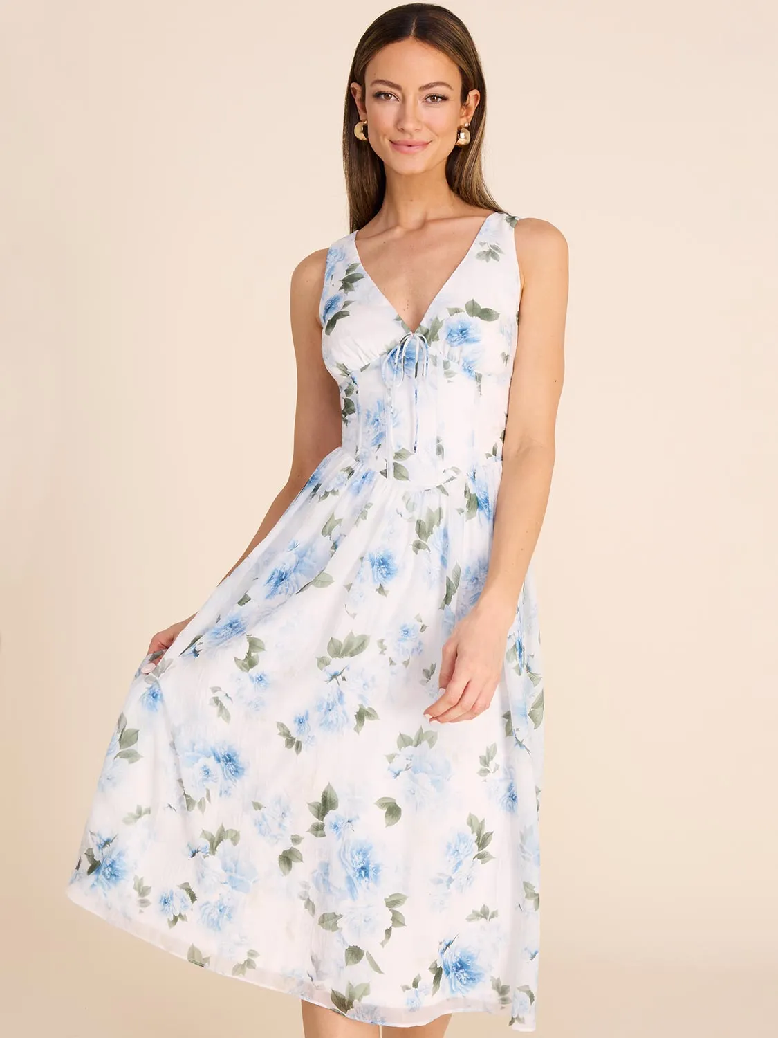 V-Neck Floral Fit & Flare Midi Dress