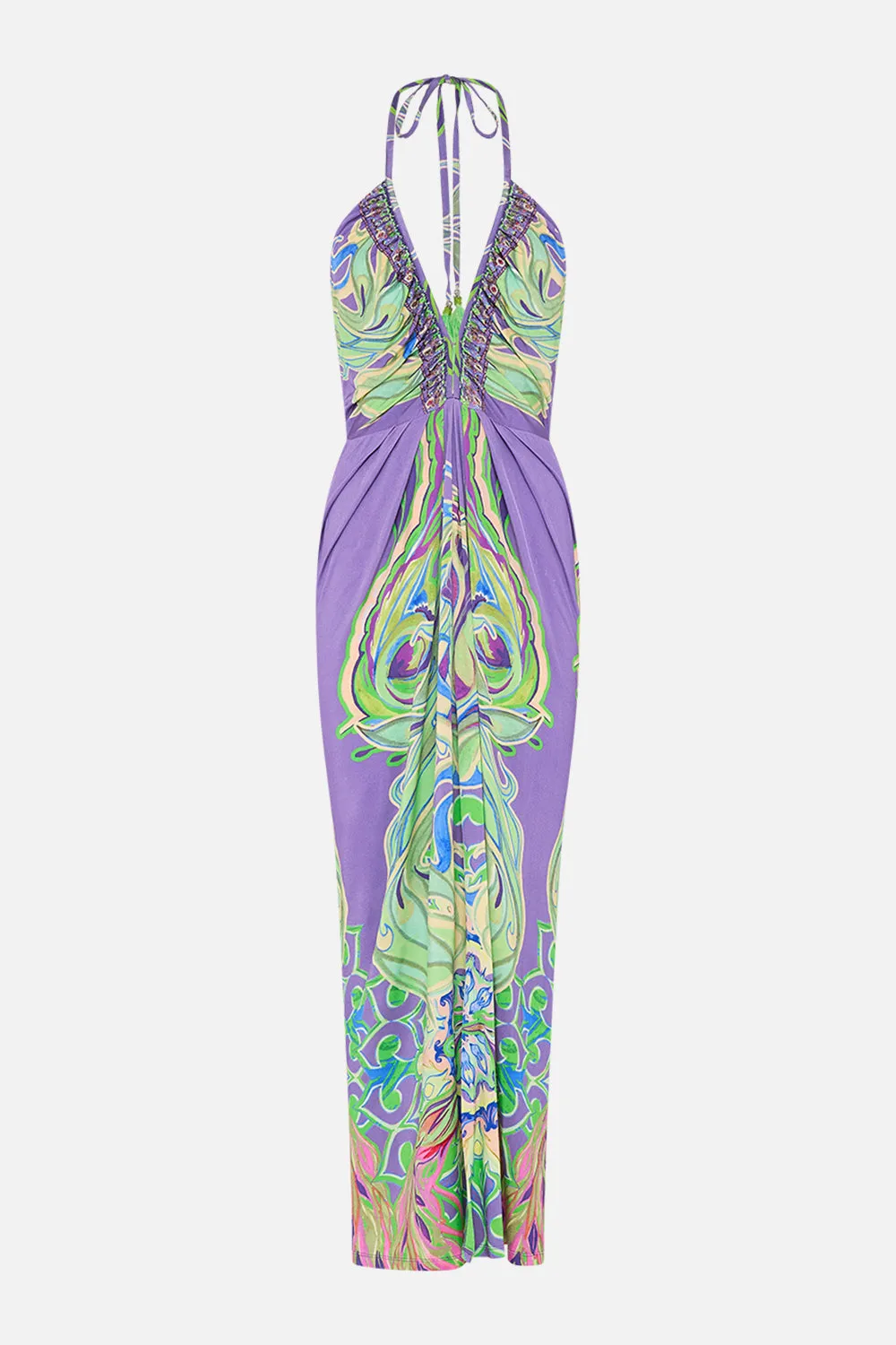 V NECK GATHERED JERSEY DRESS AMSTERDAM JEWEL