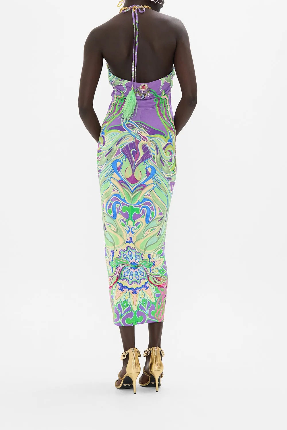 V NECK GATHERED JERSEY DRESS AMSTERDAM JEWEL
