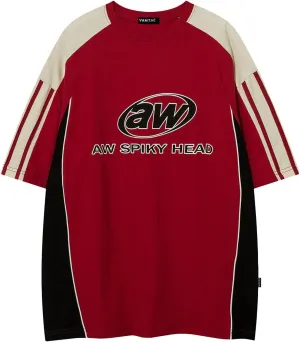 Vamtac Oversized T Shirt Classic Vintage 90s Contrast Color Graphic Tees Streetwear Racing Speedway Tops Unisex