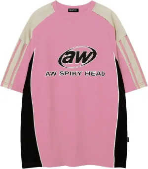 Vamtac Oversized T Shirt Classic Vintage 90s Contrast Color Graphic Tees Streetwear Racing Speedway Tops Unisex