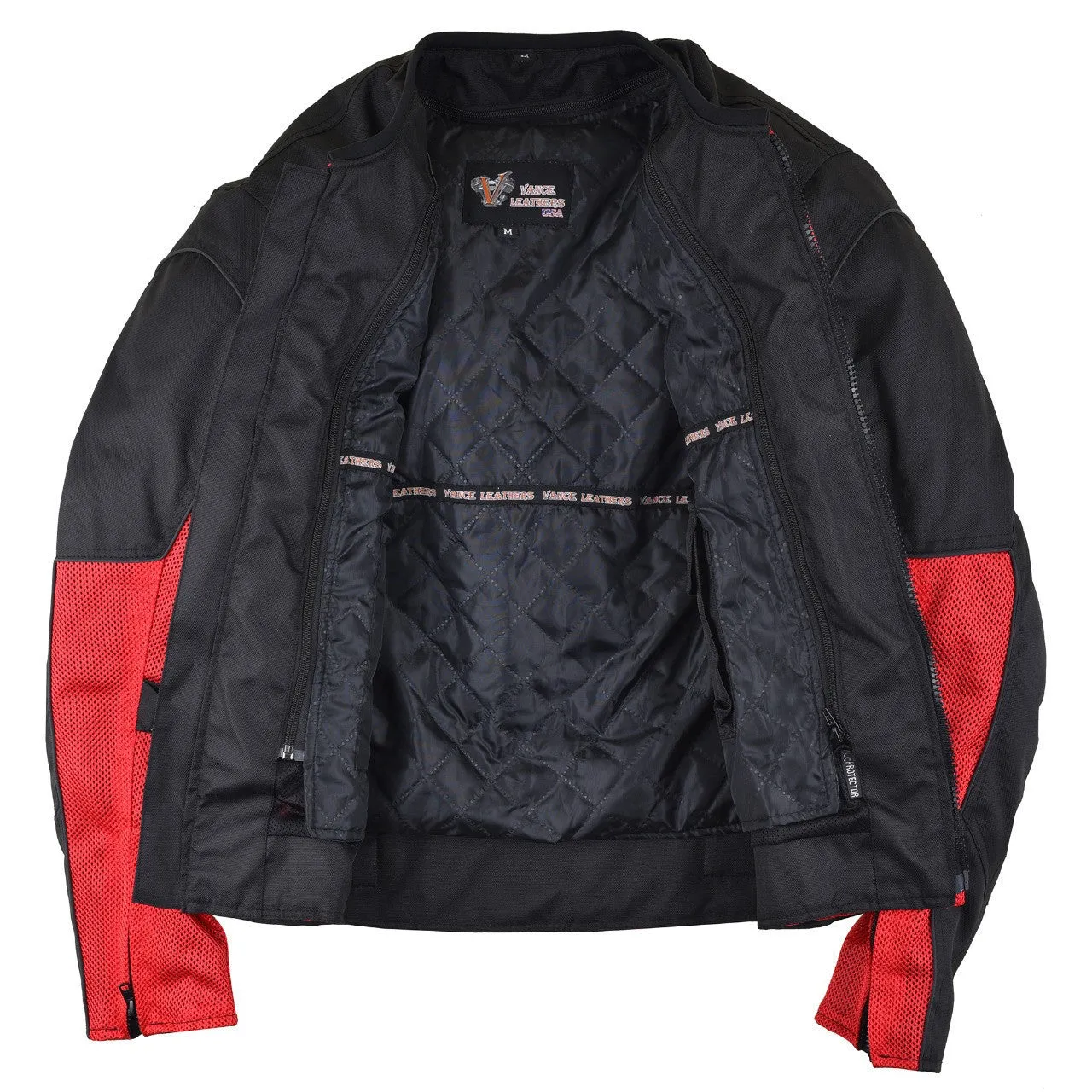 Vance Mens Red Advanced 3-Season Mesh/Textile CE Armor Motorcycle Jacket