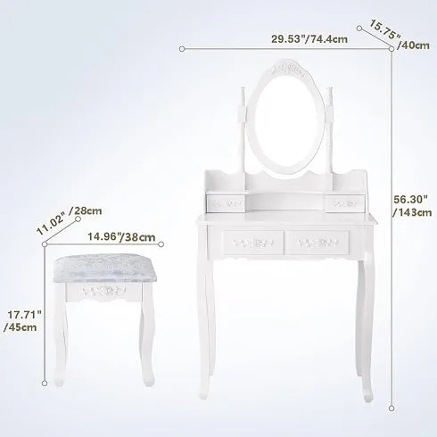 Vanity Table Set with 4 Drawers