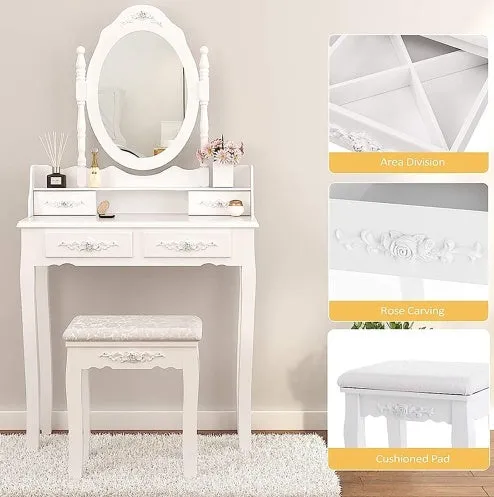 Vanity Table Set with 4 Drawers
