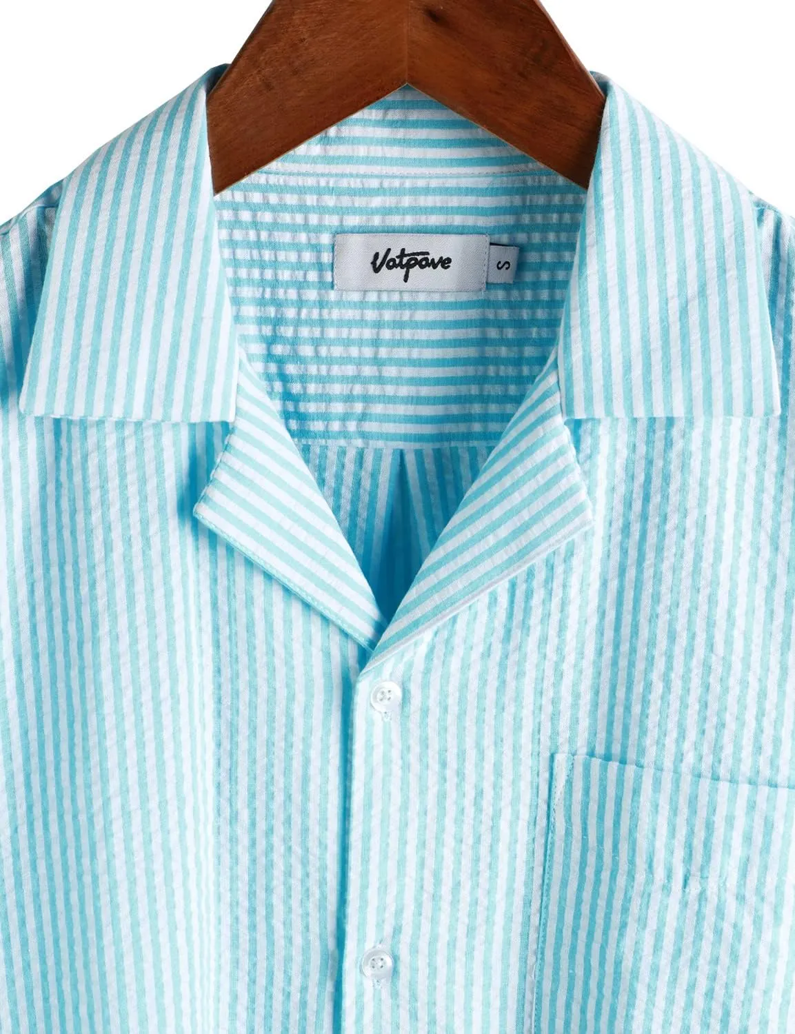 VATPAVE Mens Striped Summer Shirt Casual Button Down Short Sleeve Beach Shirts Cotton Linen Shirts for Men