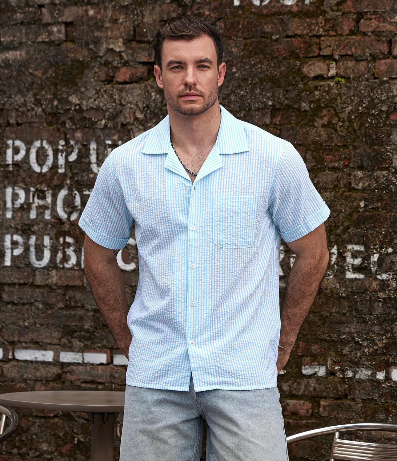 VATPAVE Mens Striped Summer Shirt Casual Button Down Short Sleeve Beach Shirts Cotton Linen Shirts for Men