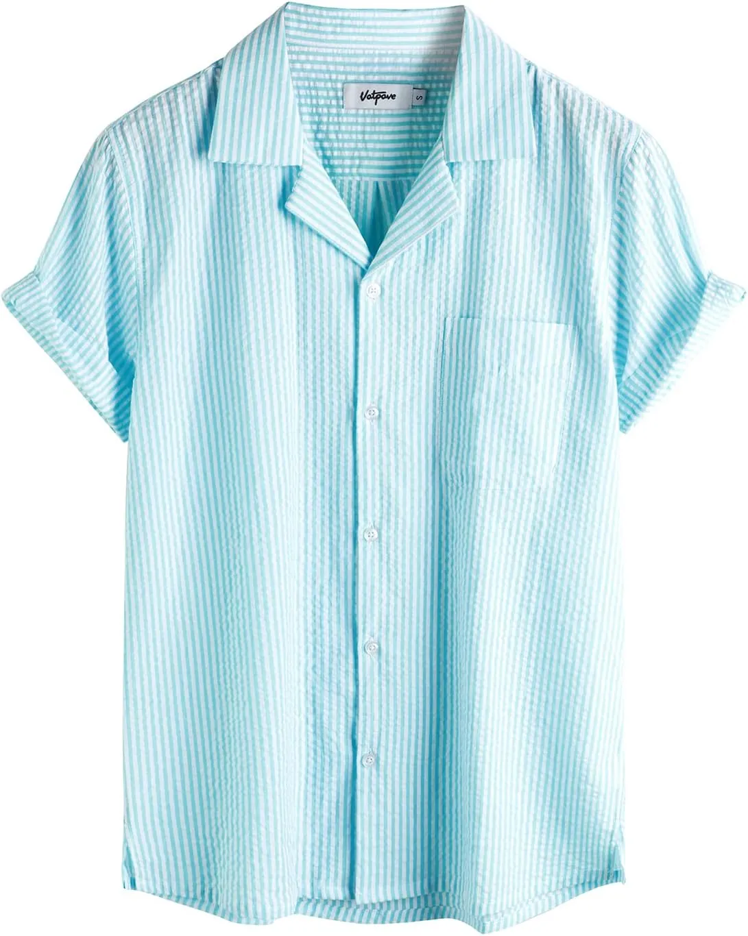VATPAVE Mens Striped Summer Shirt Casual Button Down Short Sleeve Beach Shirts Cotton Linen Shirts for Men