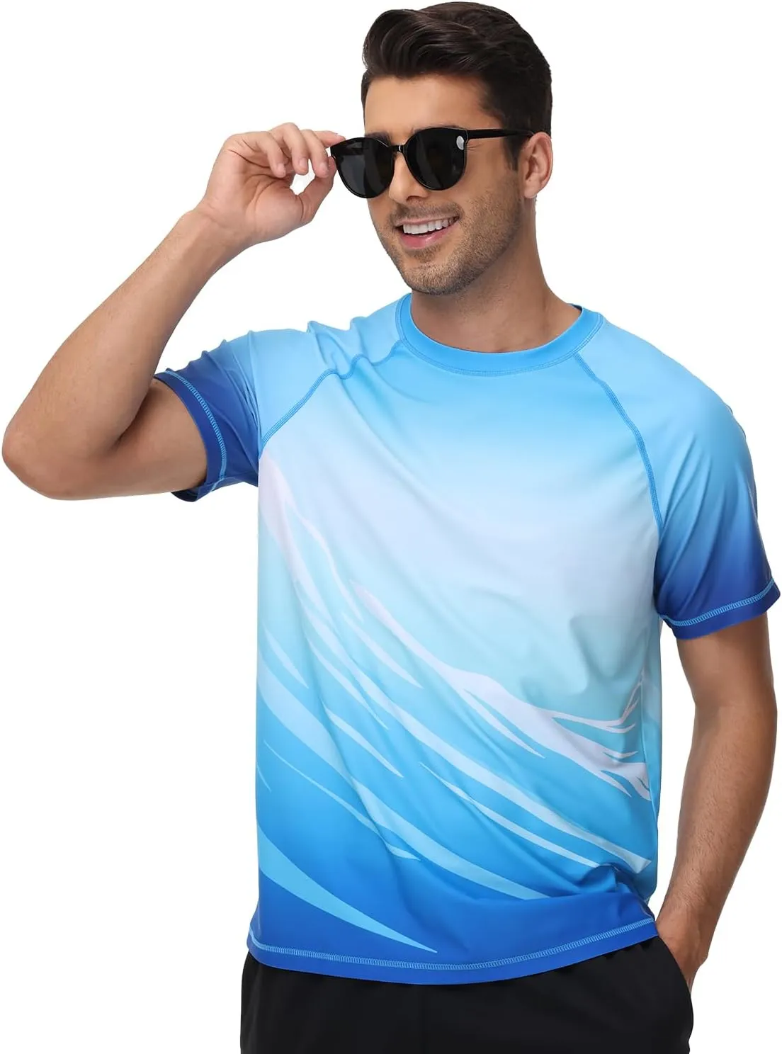 VAYAGER Men's Swim Shirts Rash Guard UPF 50  T Shirts Quick Dry Loose Fit Water Surfing Shirt