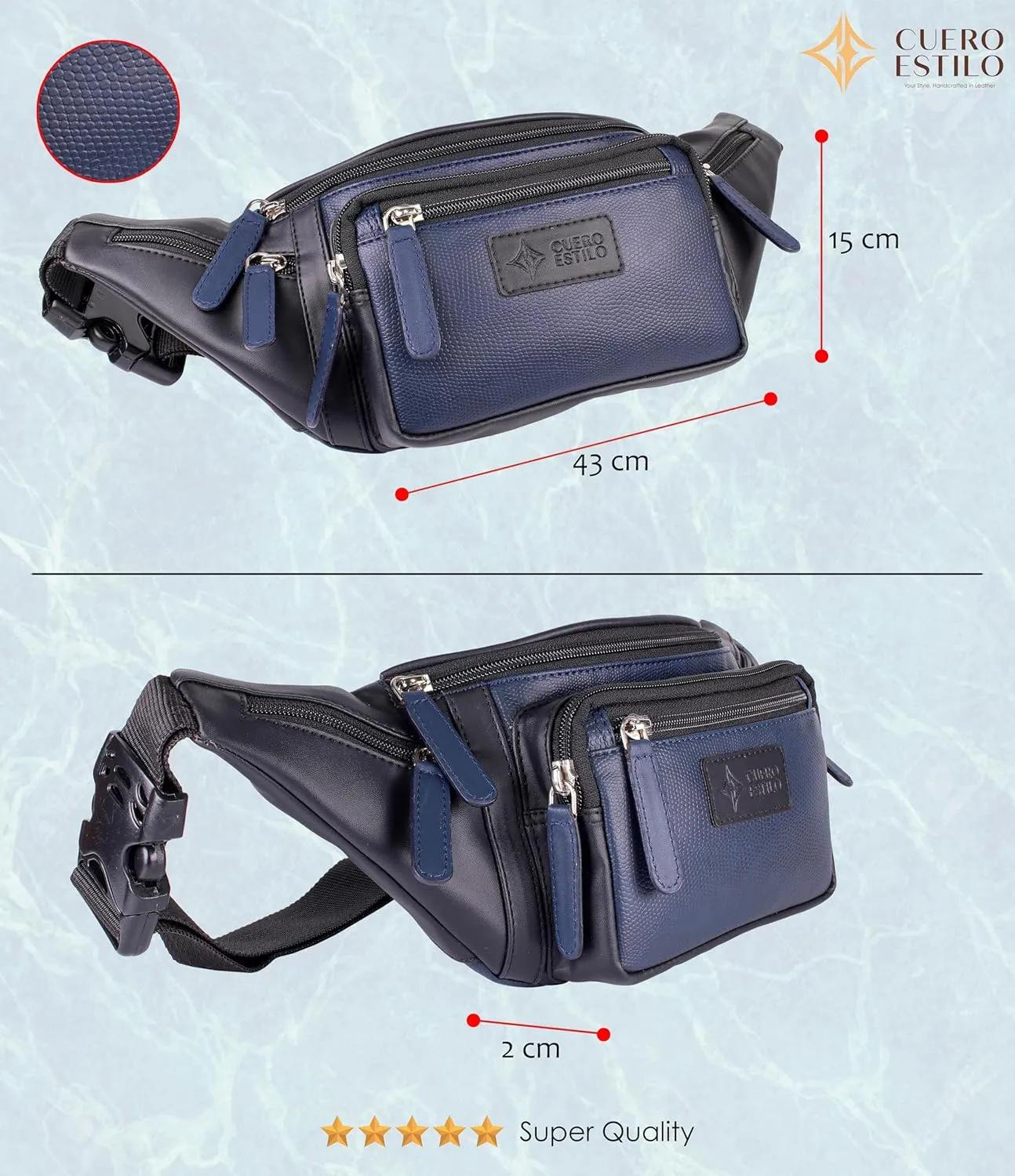 Vegan Leather Fanny Pack - Stylish & Water-Resistant Unisex Waist Bag with Multiple Zipper Compartments, Adjustable Strap for Travel & Everyday Use.