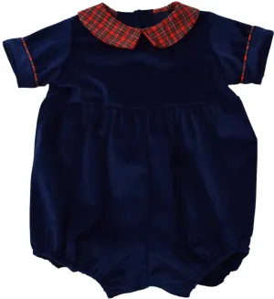 Velvet Romper w/Plaid