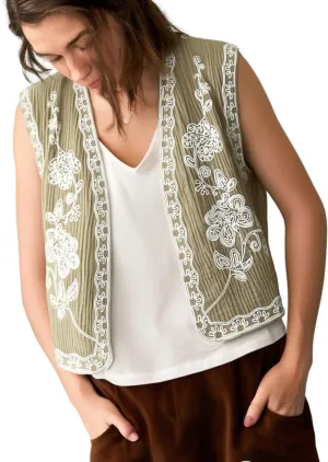 Verdusa Women's Boho Western Floral Embroidery Tank Tops Button Front V Neck Vest Tops