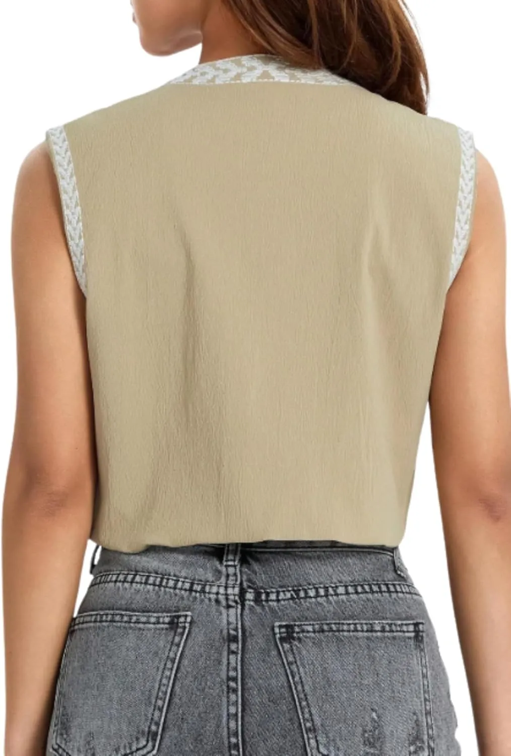 Verdusa Women's Boho Western Floral Embroidery Tank Tops Button Front V Neck Vest Tops