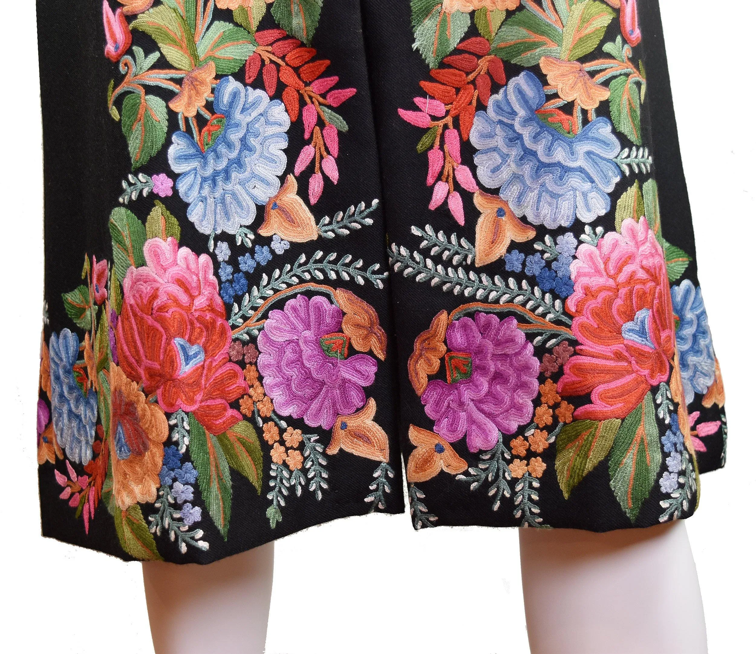 Vesta Floral Cashmere Jacket Dinner Black Evening Dress Coat Hand Embroidered Kashmir